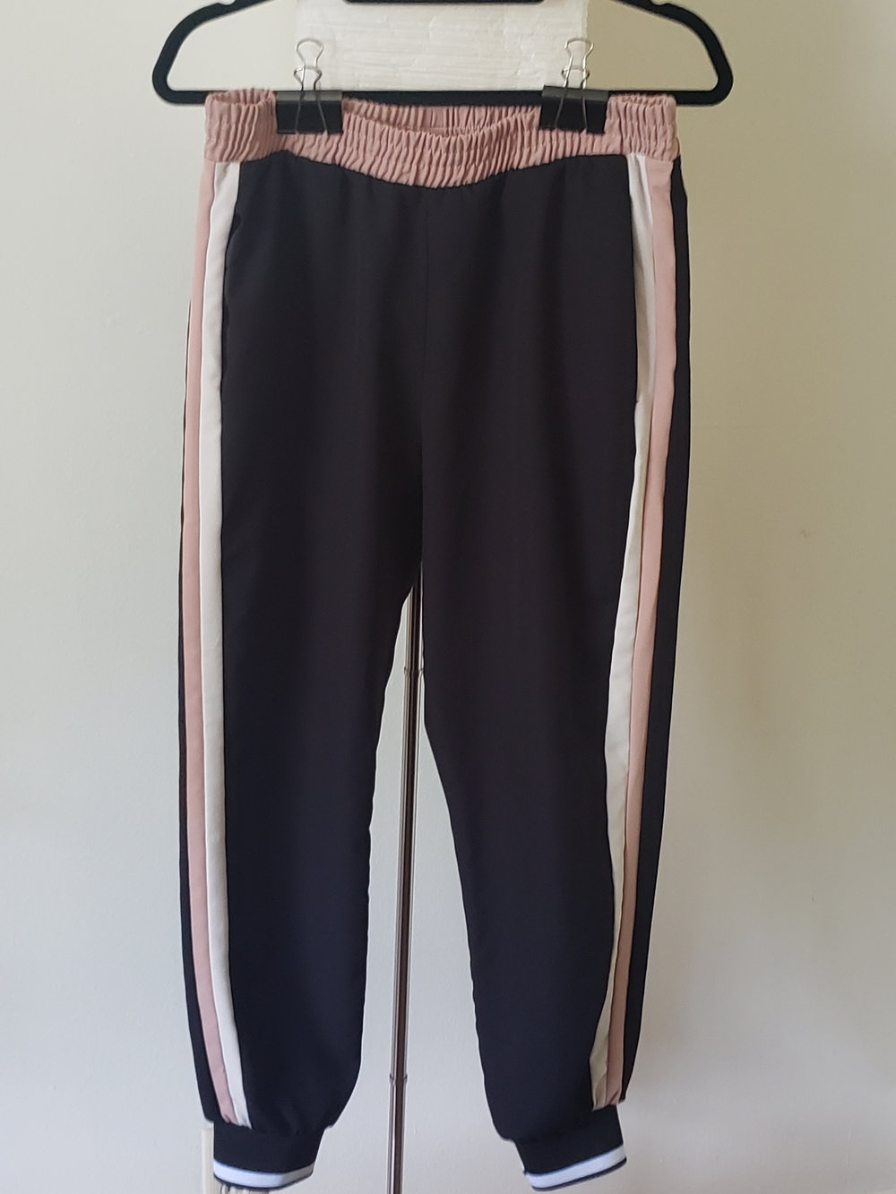 Zara Jogger Pants Brown Pink Stripes Elastic Waist  L